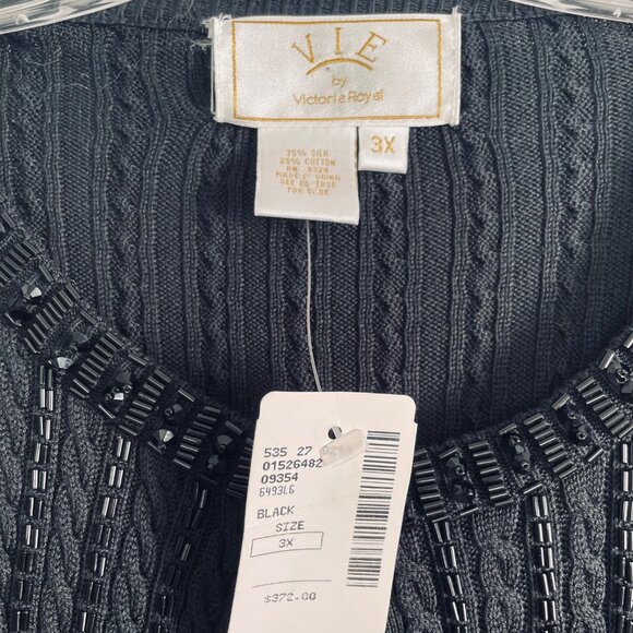 Vie By Victoria Royal Silk Knit Beaded Twinset Sweater Set Black Womens 3X $372 - Picture 5 of 8